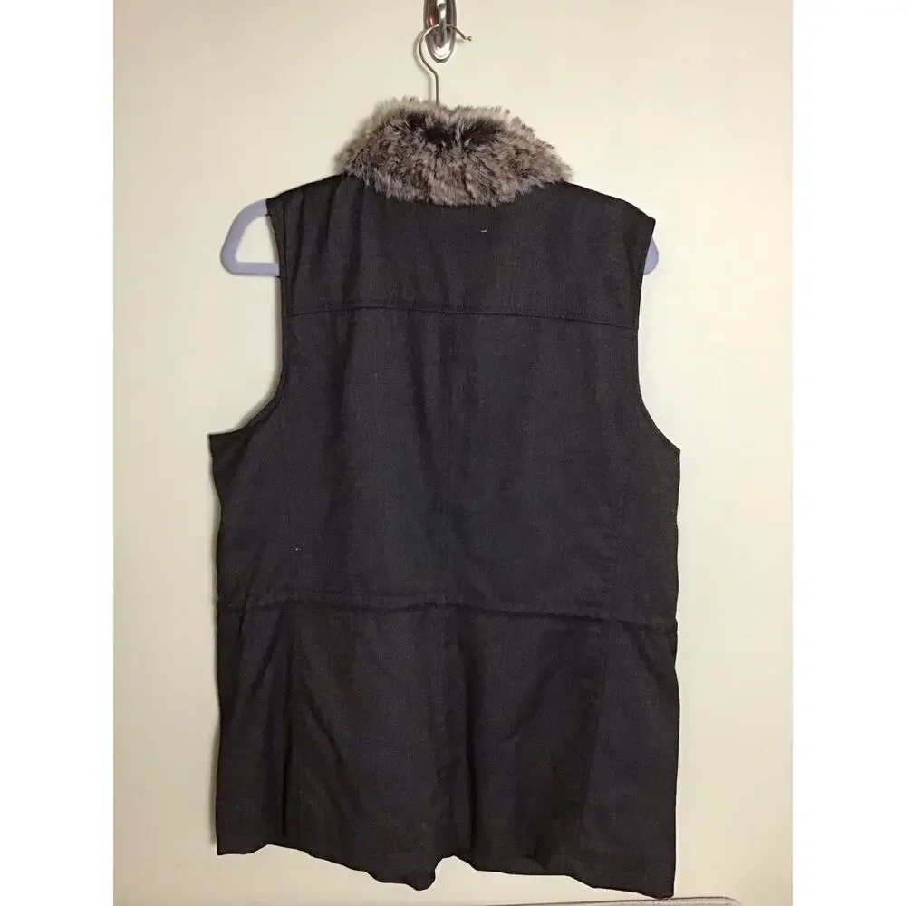 J Jill Women Vest with Fur Trim Collar Sz. Lrg Brown EUC Winter layering piece